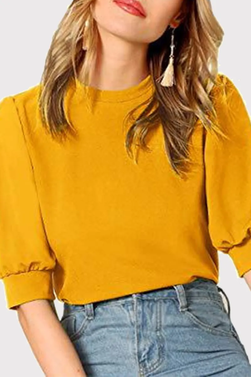 Casual Solid Split Joint O Neck Tops