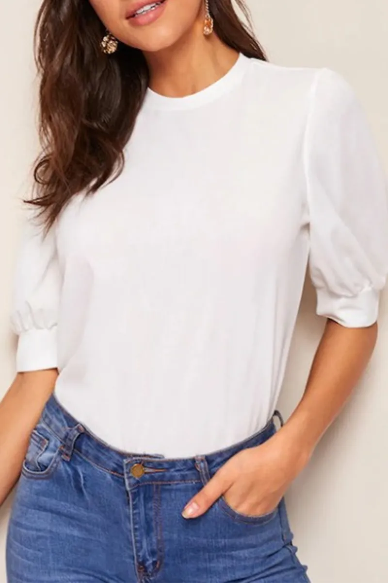 Casual Solid Split Joint O Neck Tops