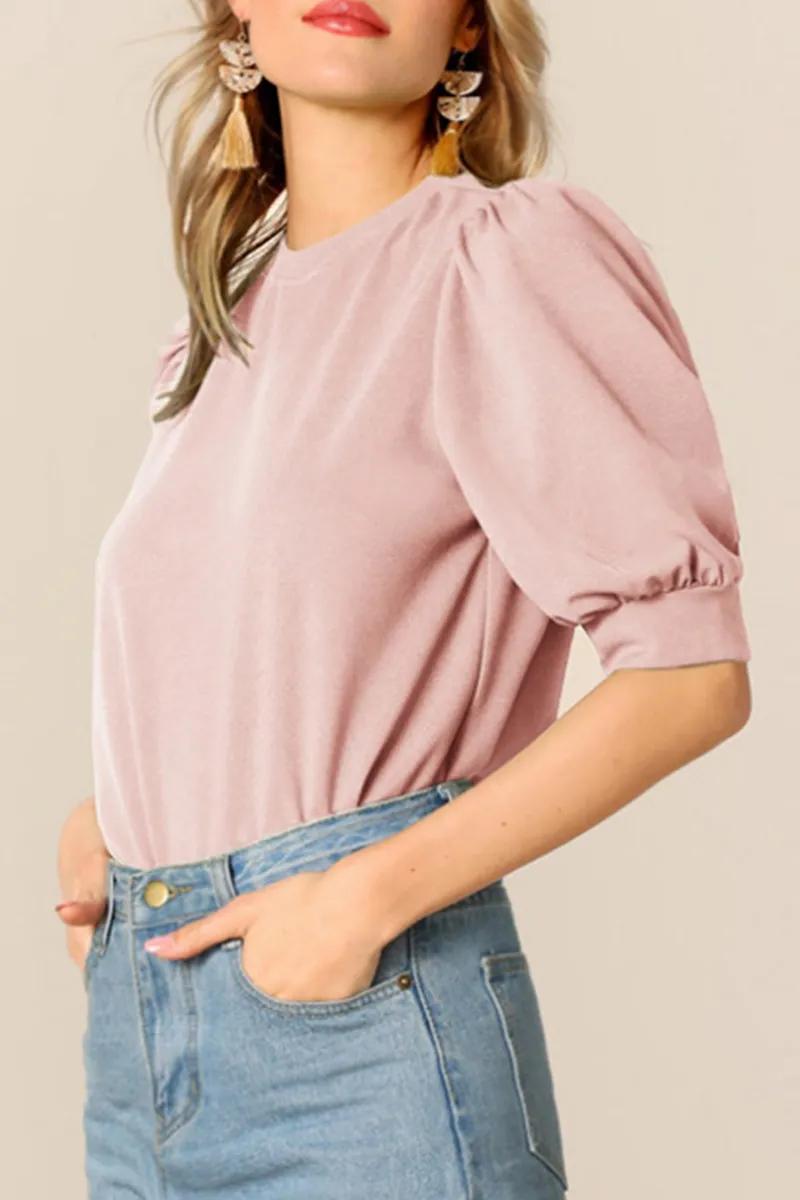 Casual Solid Split Joint O Neck Tops