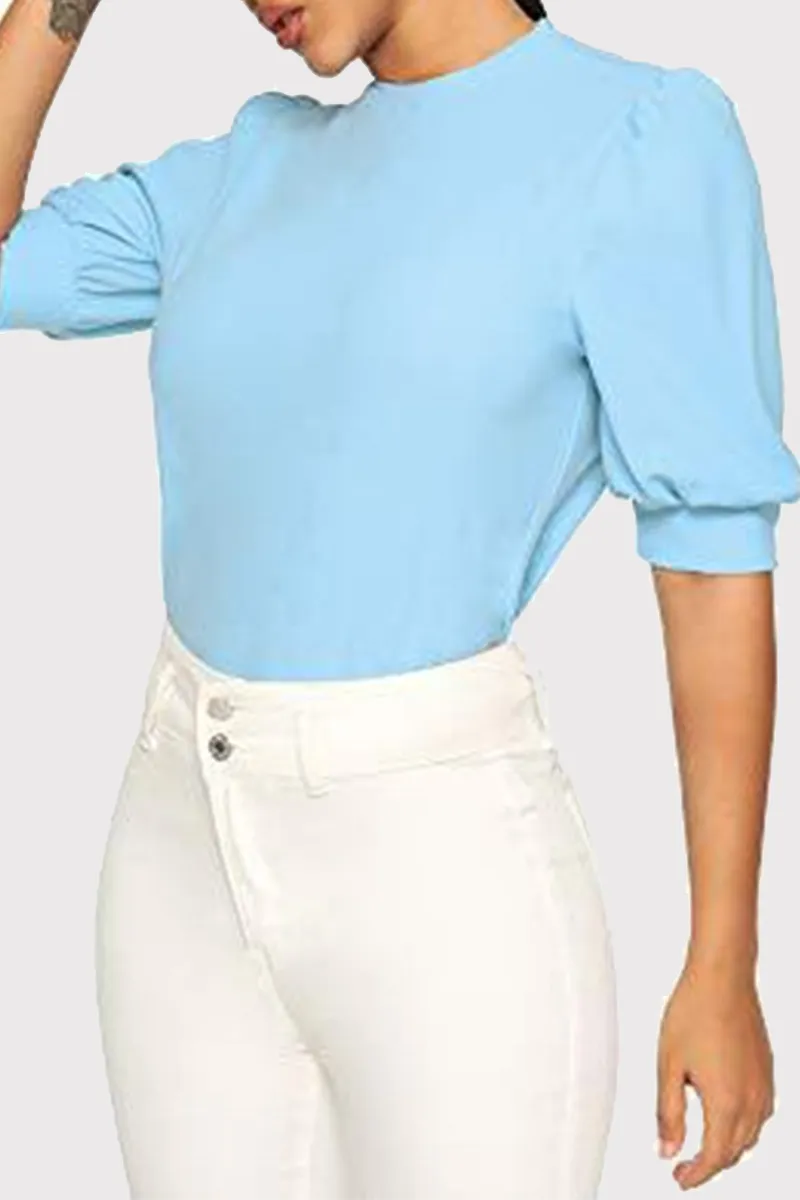 Casual Solid Split Joint O Neck Tops