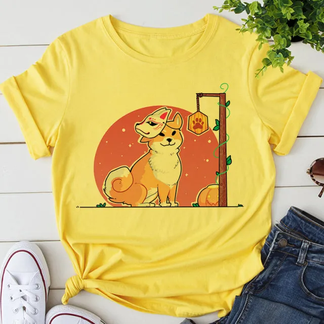 Cat Anime Graphic Print T-shirt Women Summer Fashion Tshirt Aesthetic White Tops Female T Shirt