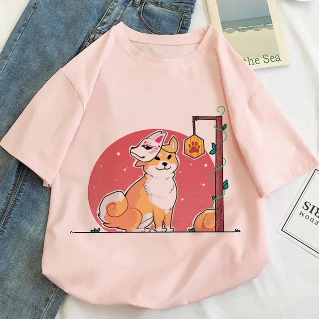 Cat Anime Graphic Print T-shirt Women Summer Fashion Tshirt Aesthetic White Tops Female T Shirt