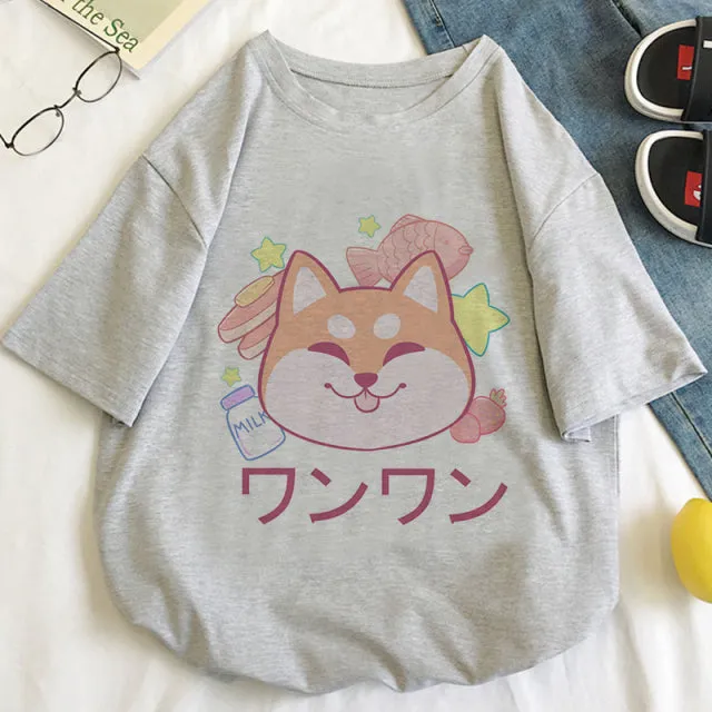 Cat Anime Graphic Print T-shirt Women Summer Fashion Tshirt Aesthetic White Tops Female T Shirt