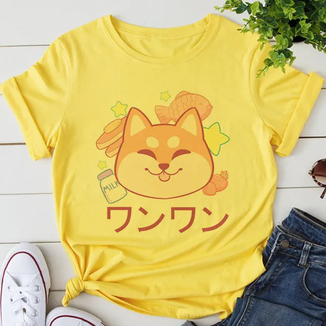 Cat Anime Graphic Print T-shirt Women Summer Fashion Tshirt Aesthetic White Tops Female T Shirt
