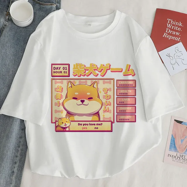 Cat Anime Graphic Print T-shirt Women Summer Fashion Tshirt Aesthetic White Tops Female T Shirt