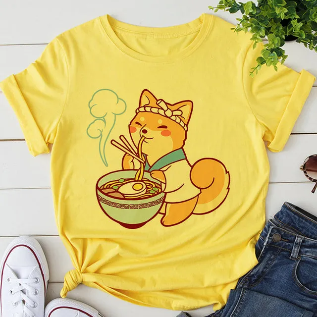 Cat Anime Graphic Print T-shirt Women Summer Fashion Tshirt Aesthetic White Tops Female T Shirt