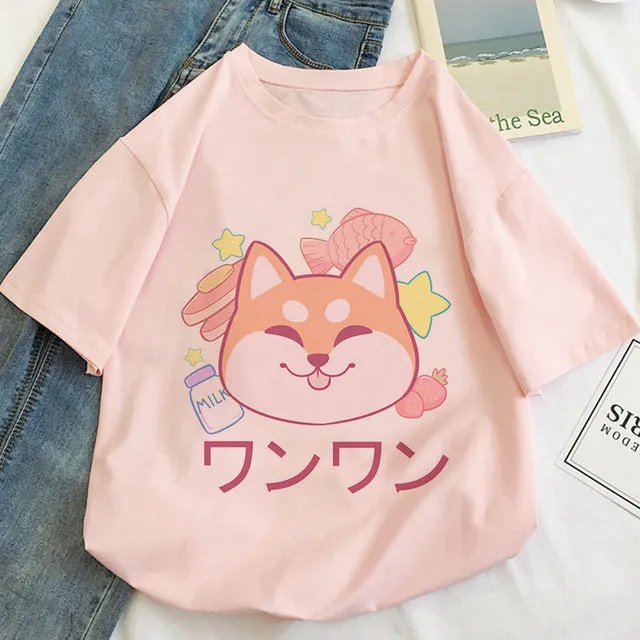 Cat Anime Graphic Print T-shirt Women Summer Fashion Tshirt Aesthetic White Tops Female T Shirt