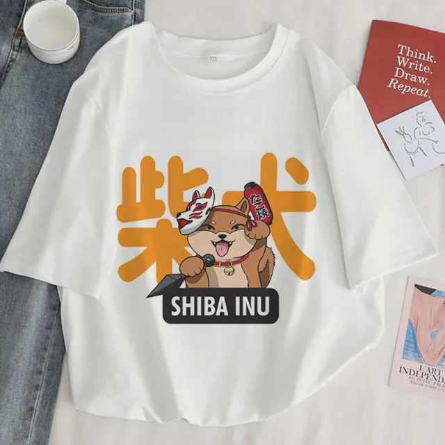 Cat Anime Graphic Print T-shirt Women Summer Fashion Tshirt Aesthetic White Tops Female T Shirt