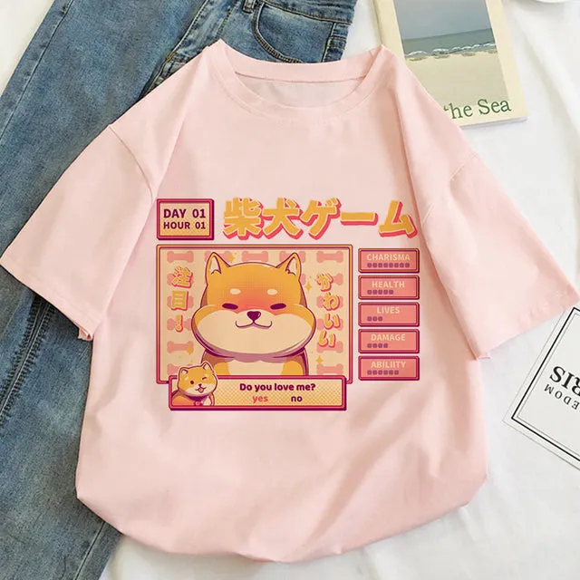 Cat Anime Graphic Print T-shirt Women Summer Fashion Tshirt Aesthetic White Tops Female T Shirt