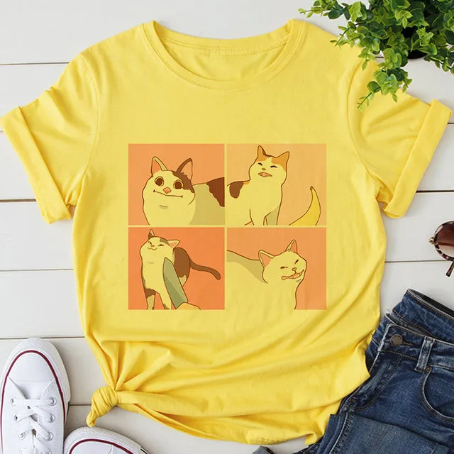 Cat Anime Graphic Print T-shirt Women Summer Fashion Tshirt Aesthetic White Tops Female T Shirt