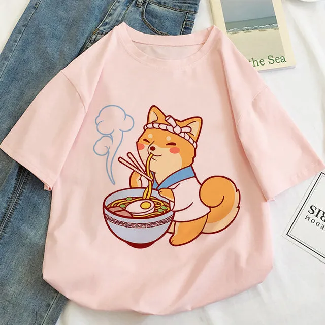 Cat Anime Graphic Print T-shirt Women Summer Fashion Tshirt Aesthetic White Tops Female T Shirt