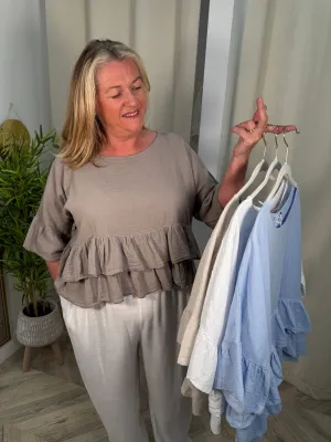 Charlie Frill Layered Linen Tops