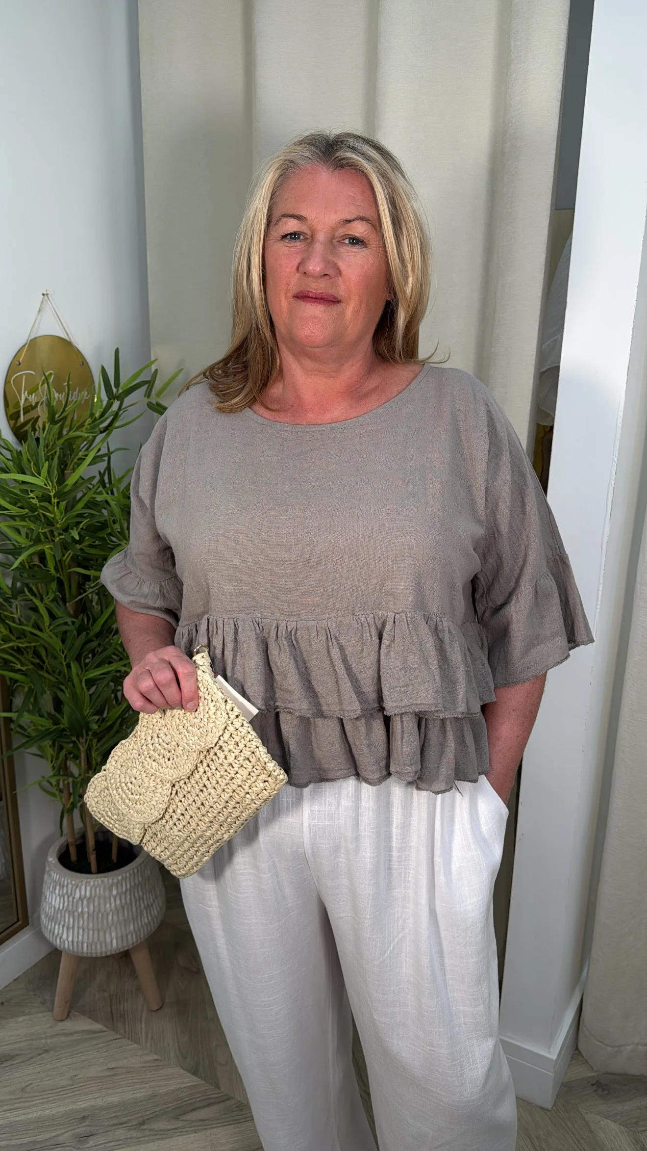 Charlie Frill Layered Linen Tops