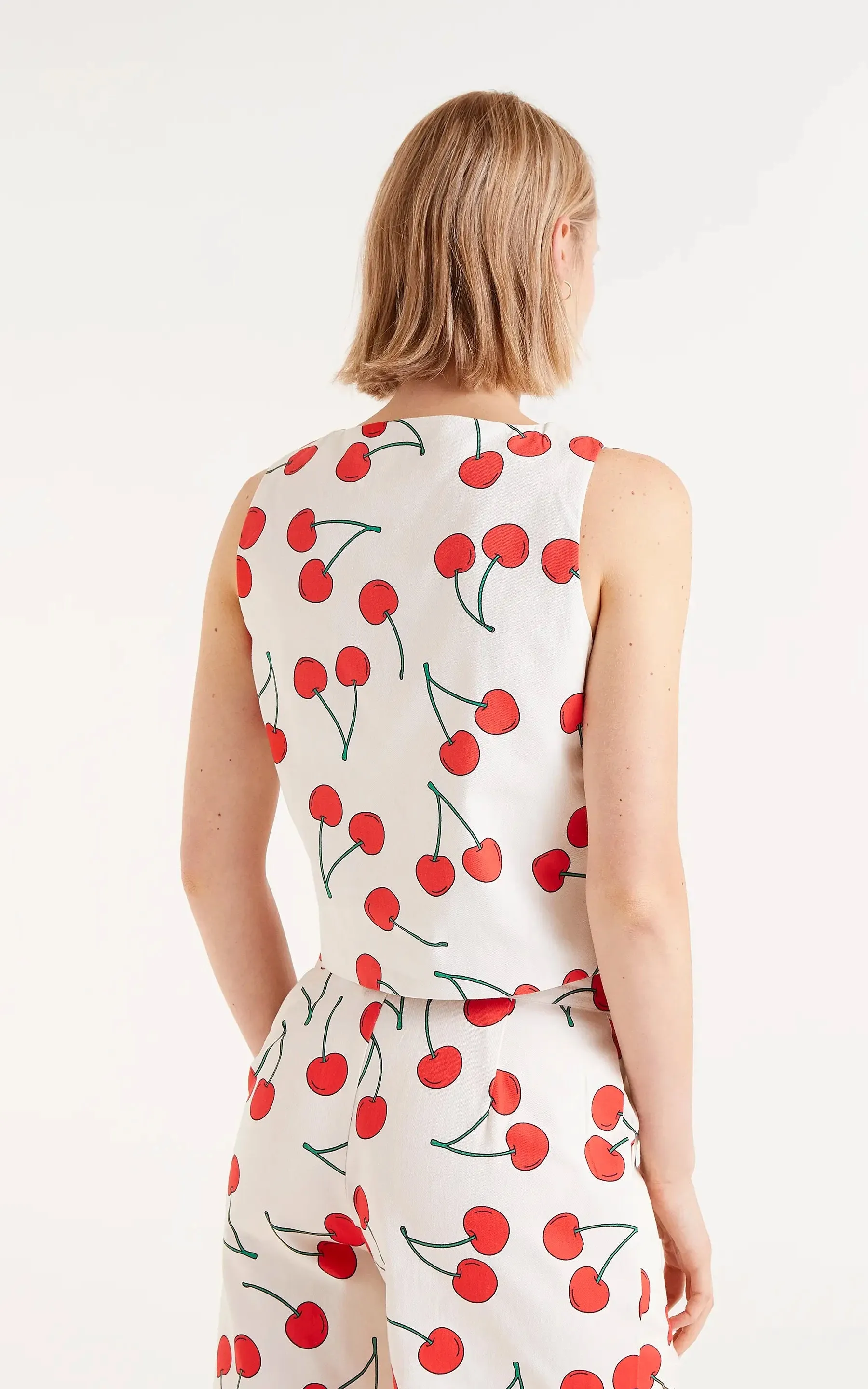 Cherry Print Tailored Vest