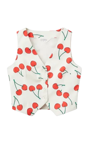 Cherry Print Tailored Vest