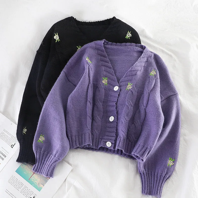 CHIC FLORAL EMBROIDERY KNITTED CROP TOP UB2713