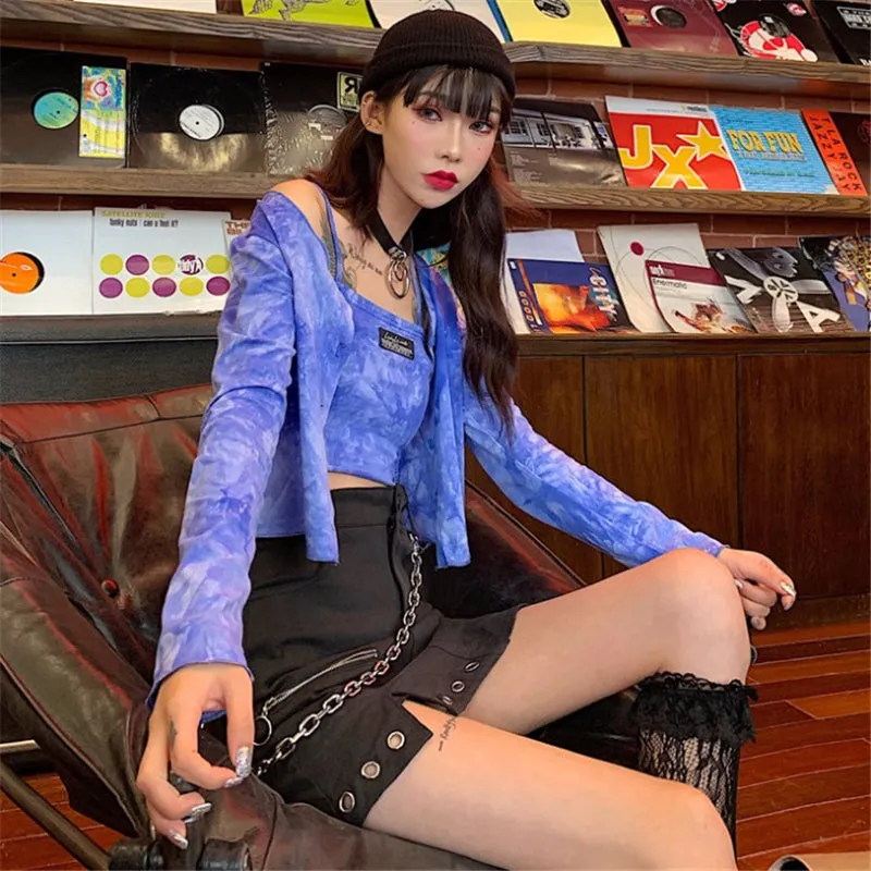 CHIC HARAJUKU TIE-DYE CAMISOLE   CARDIGAN UB2725