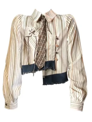 Chic Vintage Crop Top Striped Shirts