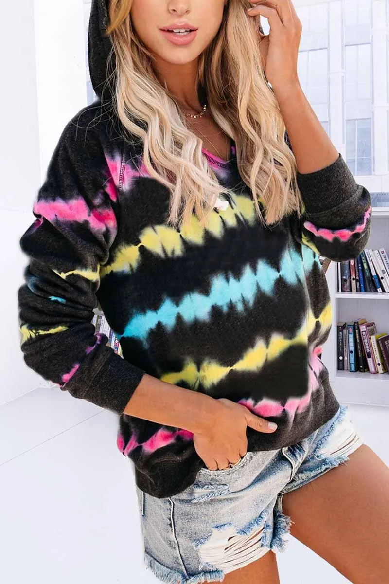 Chicindress Color Striped Print Casual Hoodie