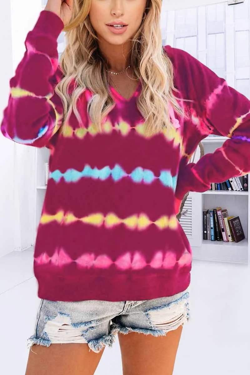 Chicindress Color Striped Print Casual Hoodie