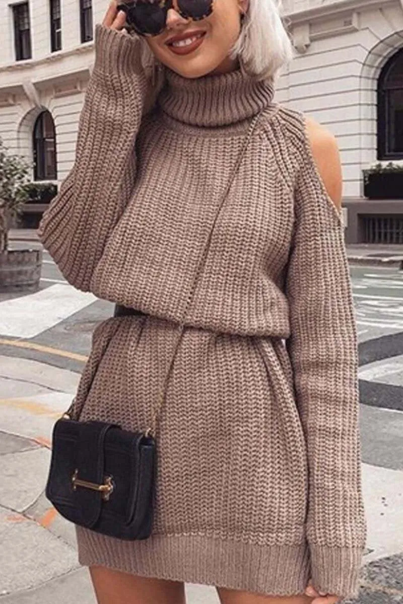 Chicindress High Collar Dew Shoulder Sweater