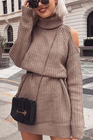 Chicindress High Collar Dew Shoulder Sweater