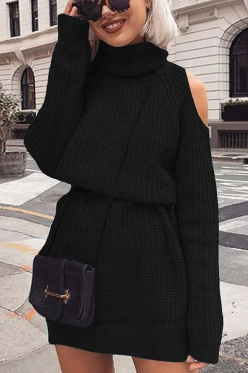 Chicindress High Collar Dew Shoulder Sweater