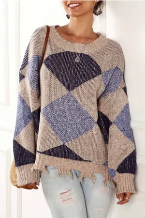 Chicindress Irregular Print Round Neck Sweater