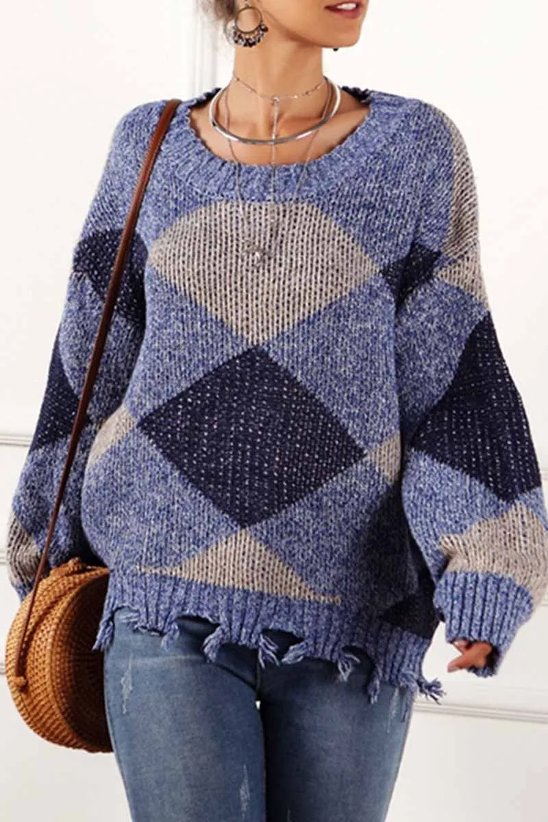 Chicindress Irregular Print Round Neck Sweater
