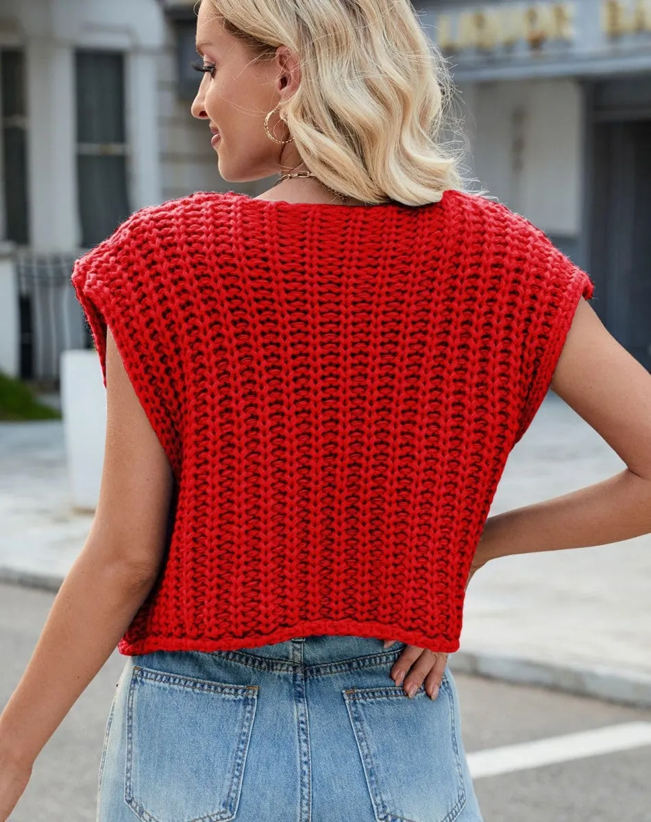 Chouyatou Women Chunky Knit Vest Button Down Sleeveless Sweater Tank Tops Going Out Outfits