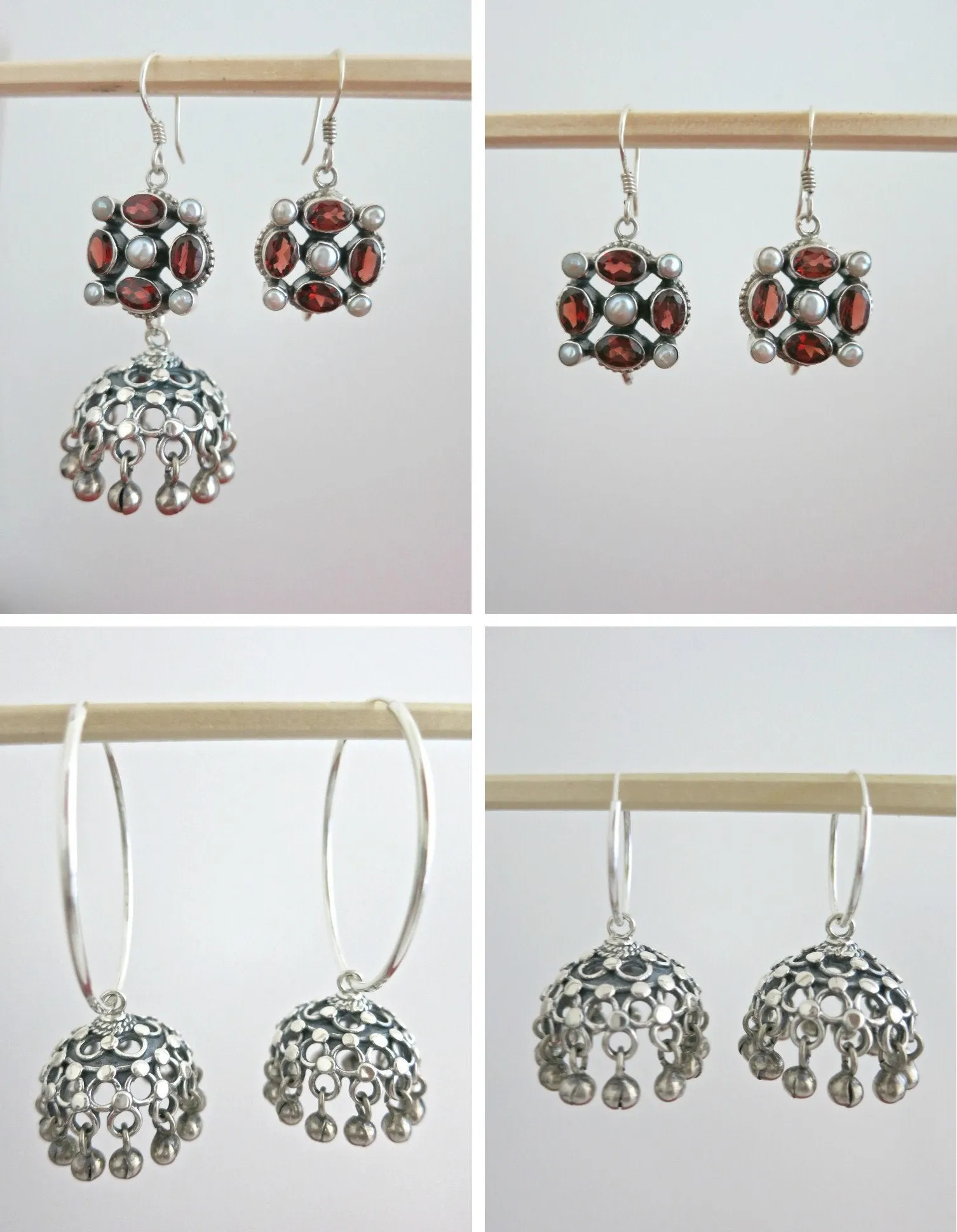 Classic and chic, detachable, jali jhumkas with garnet and pearl tops