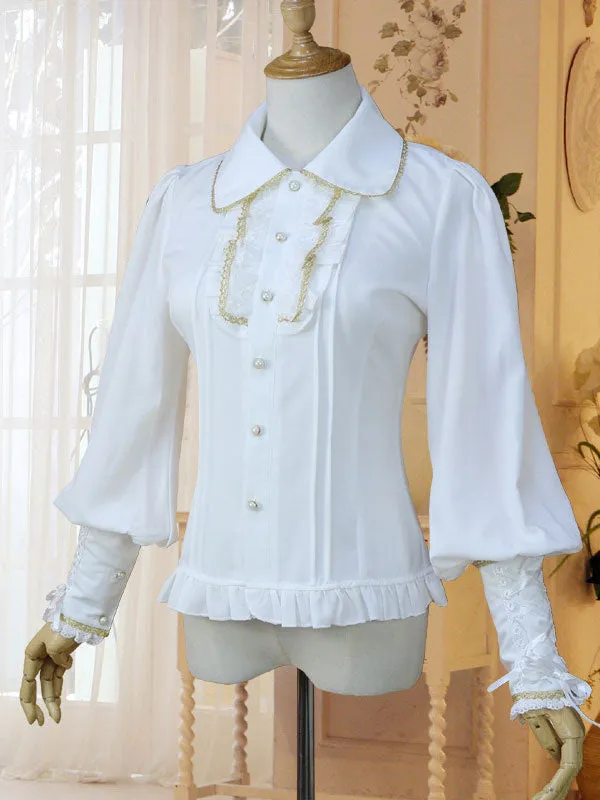 Classic Lolita Shirt Bow Ruffle Lace Chiffon White Lolita Blouse