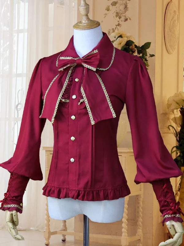 Classic Lolita Shirt Bow Ruffle Lace Chiffon White Lolita Blouse