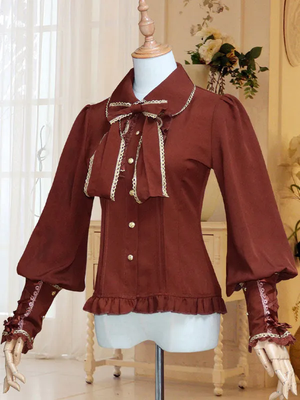 Classic Lolita Shirt Bow Ruffle Lace Chiffon White Lolita Blouse