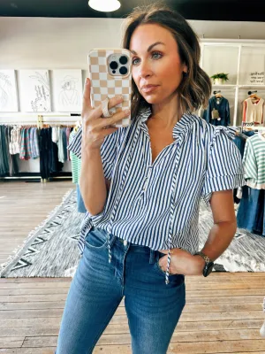Classic Navy Ruffle Top