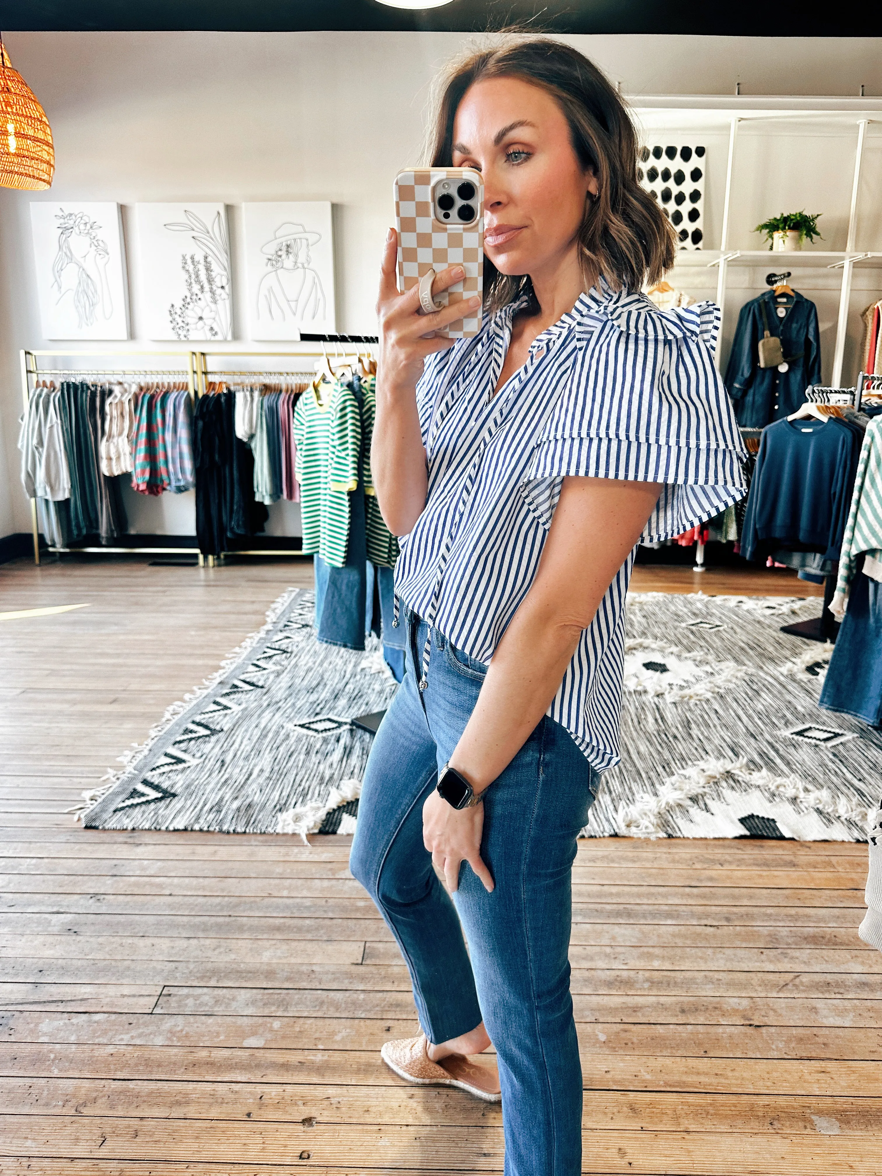 Classic Navy Ruffle Top