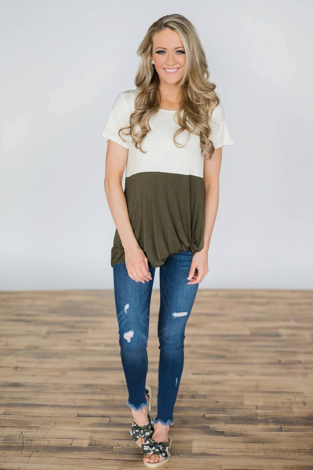 Classic Olive & Ivory Knot Top
