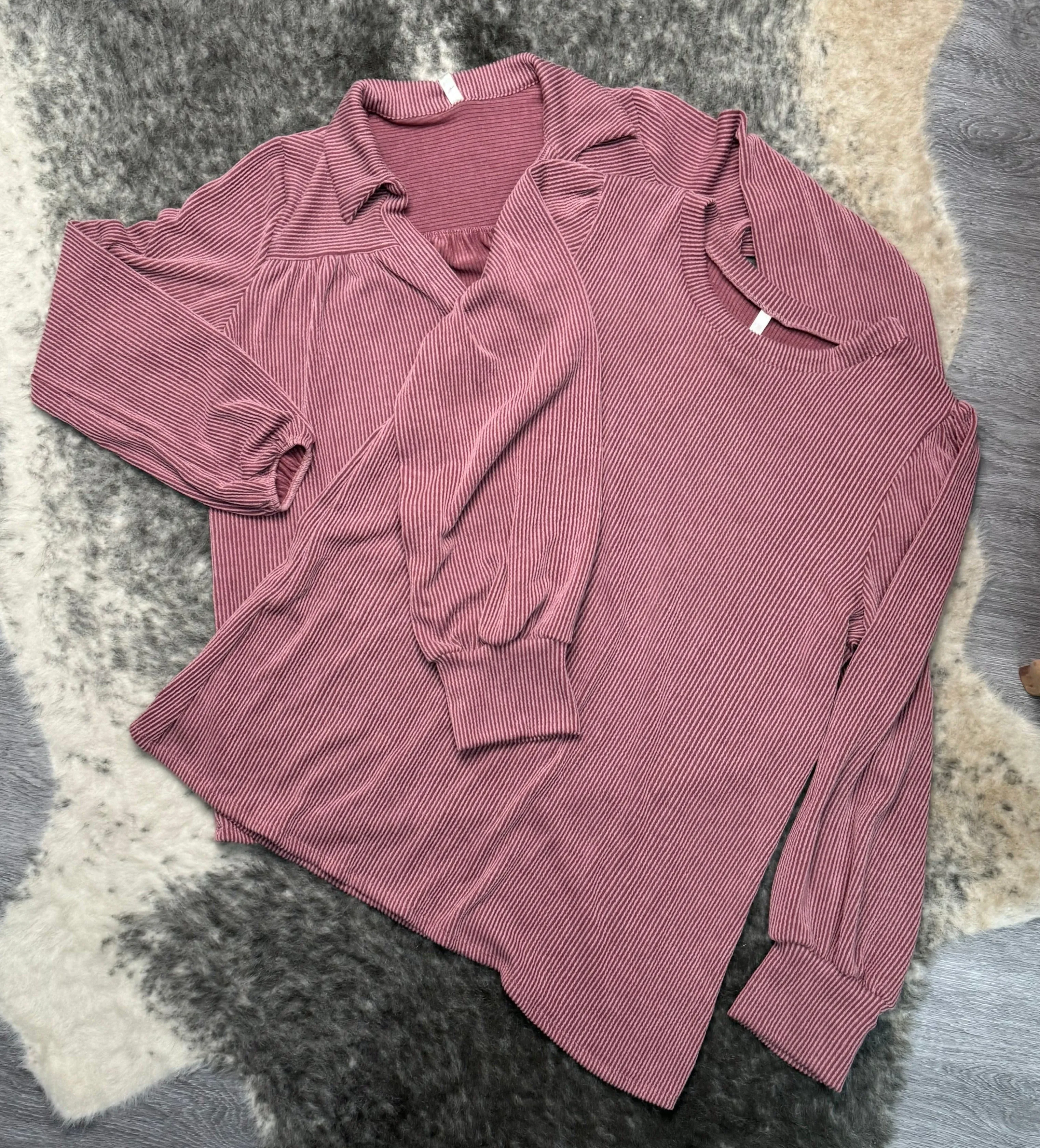 Classic Rib Long Sleeve Top-Elderberry