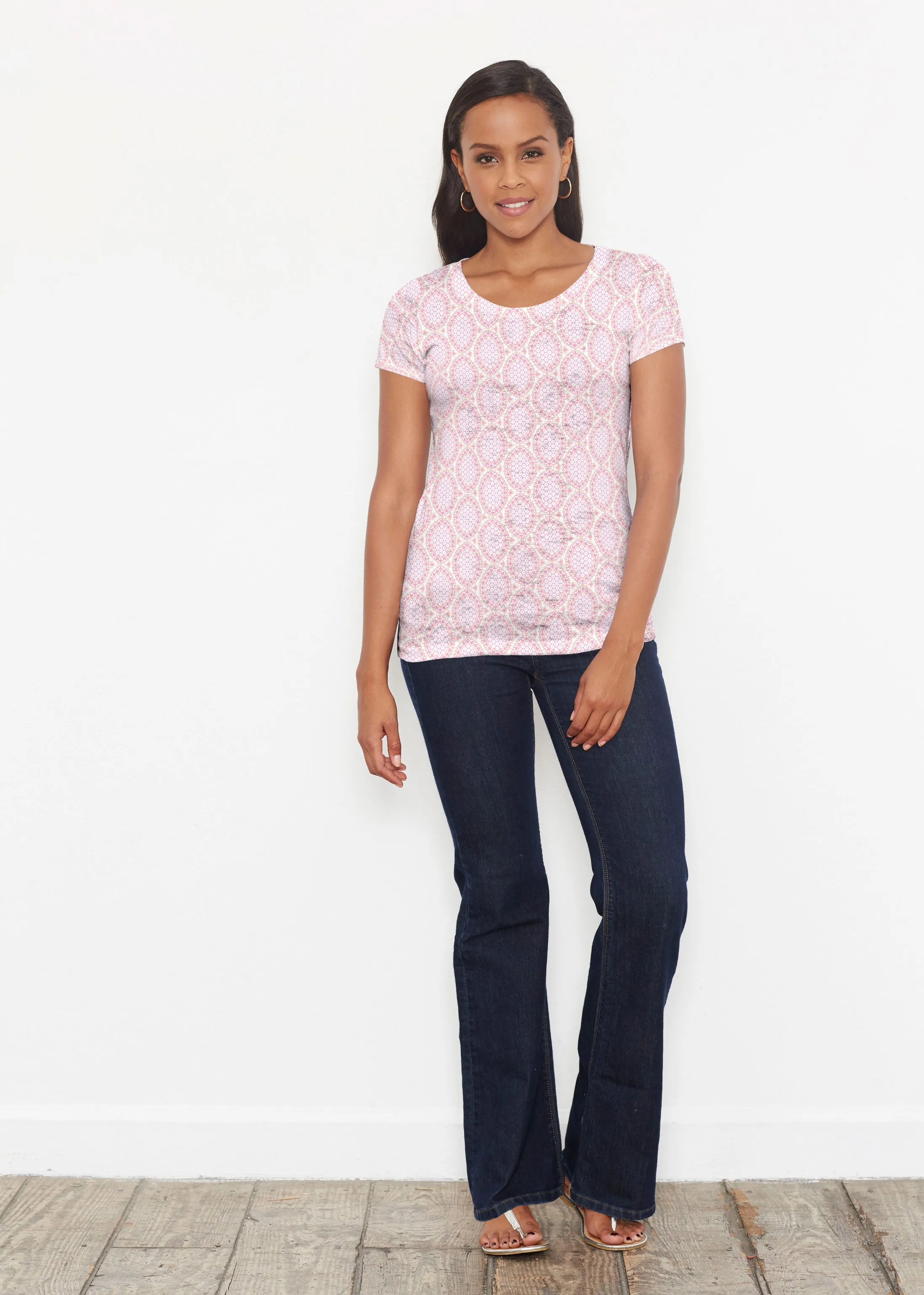 Coastal Lace Pink (7757) ~ Signature Short Sleeve Scoop Shirt