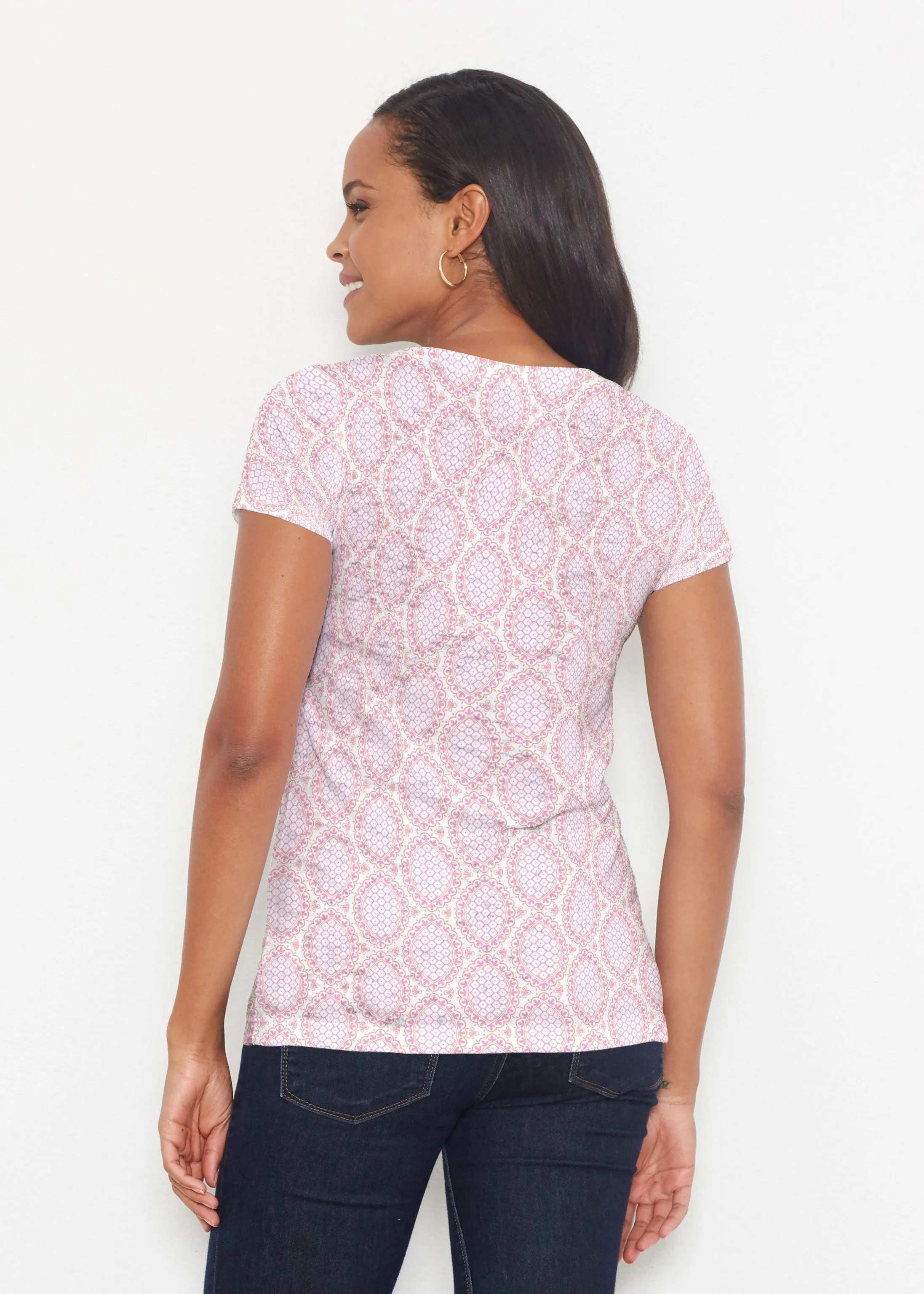 Coastal Lace Pink (7757) ~ Signature Short Sleeve Scoop Shirt