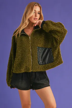 Collared Neck Zip Up Sherpa Jacket
