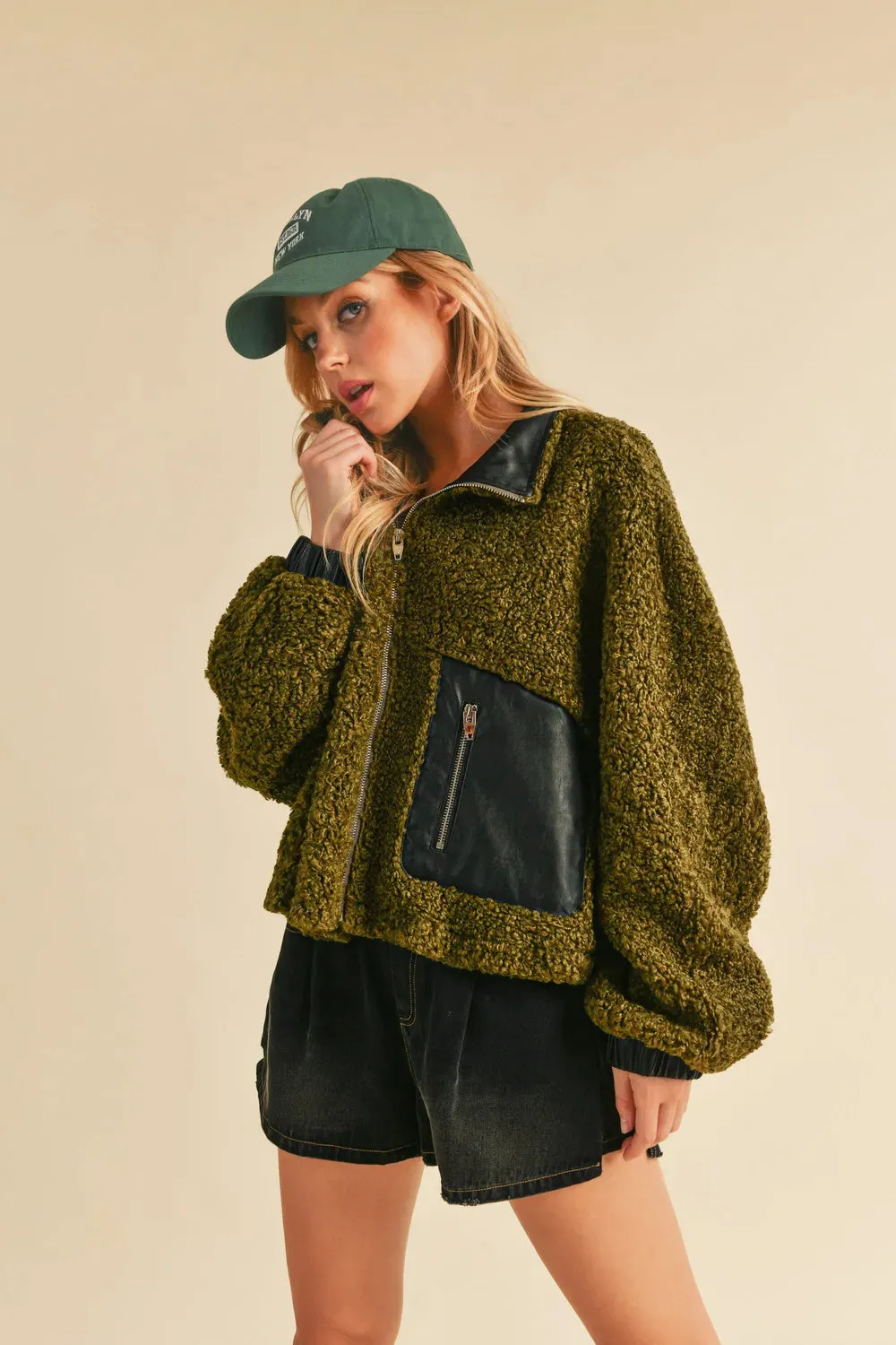 Collared Neck Zip Up Sherpa Jacket