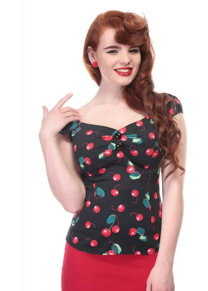 Collectif Dolores 50's Cherry Top Black