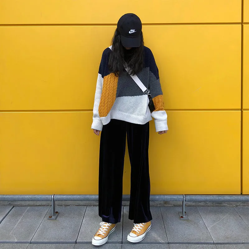 COLOR BLOCK LONG-SLEEVED CASUAL SWEATER UB2827