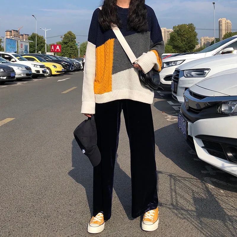 COLOR BLOCK LONG-SLEEVED CASUAL SWEATER UB2827