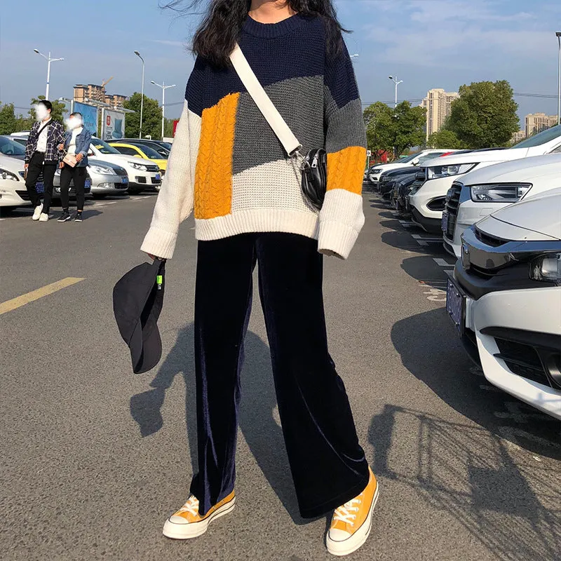 COLOR BLOCK LONG-SLEEVED CASUAL SWEATER UB2827