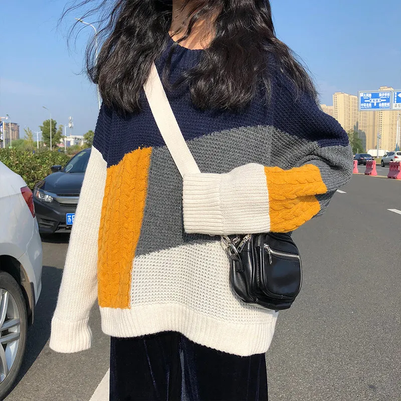 COLOR BLOCK LONG-SLEEVED CASUAL SWEATER UB2827