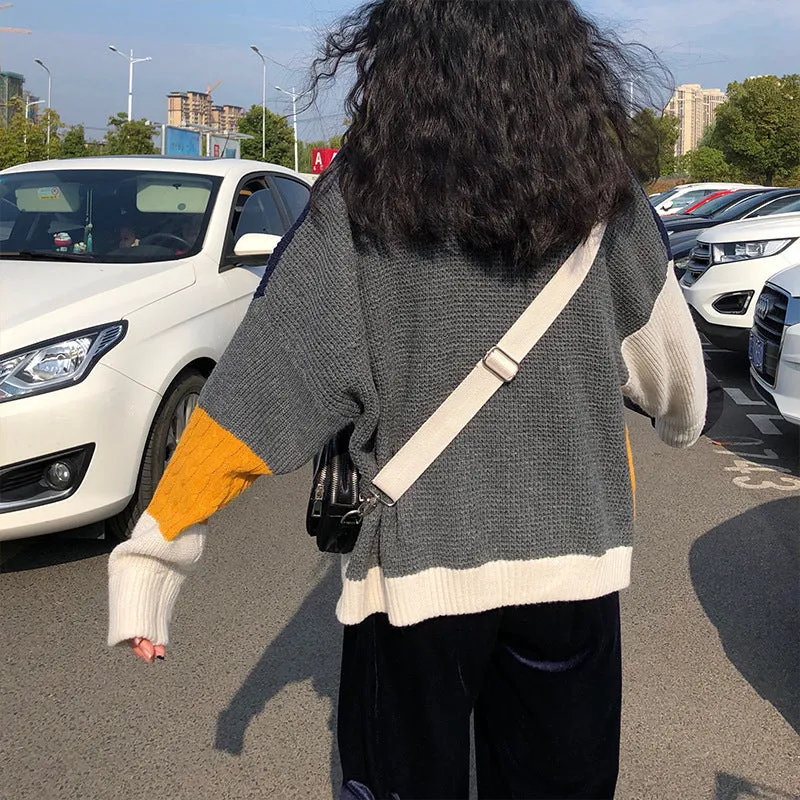 COLOR BLOCK LONG-SLEEVED CASUAL SWEATER UB2827