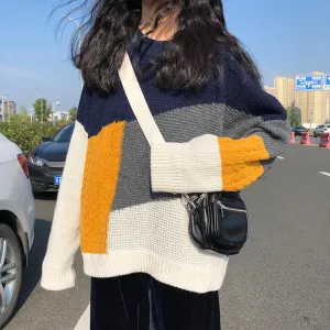 COLOR BLOCK LONG-SLEEVED CASUAL SWEATER UB2827