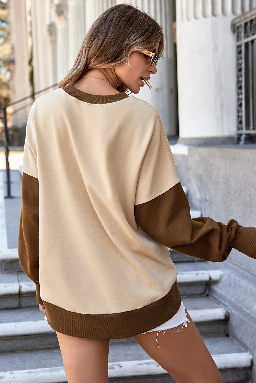 Color Block Thumbhole Sleeve Sweatshirt